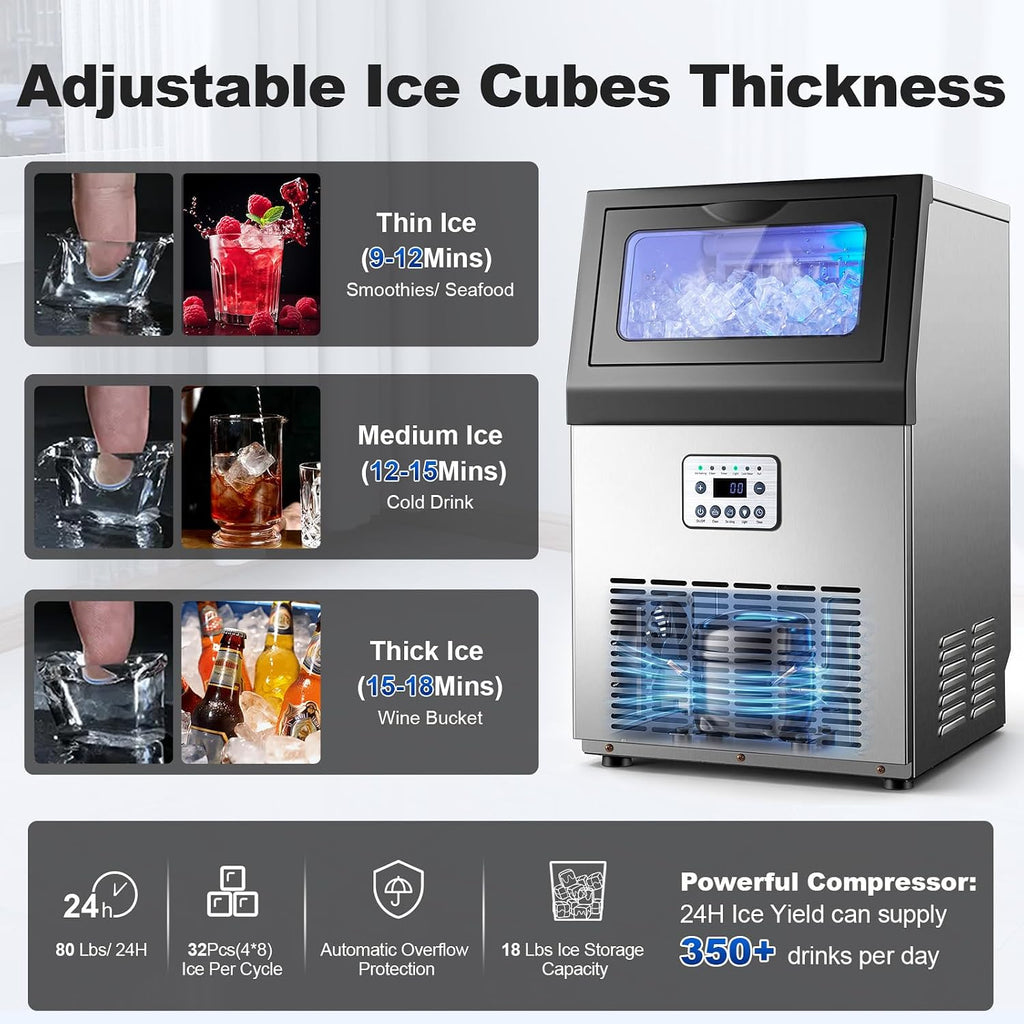 Commercial Ice Maker, 80 Lbs/24H Under Counter Ice Machine