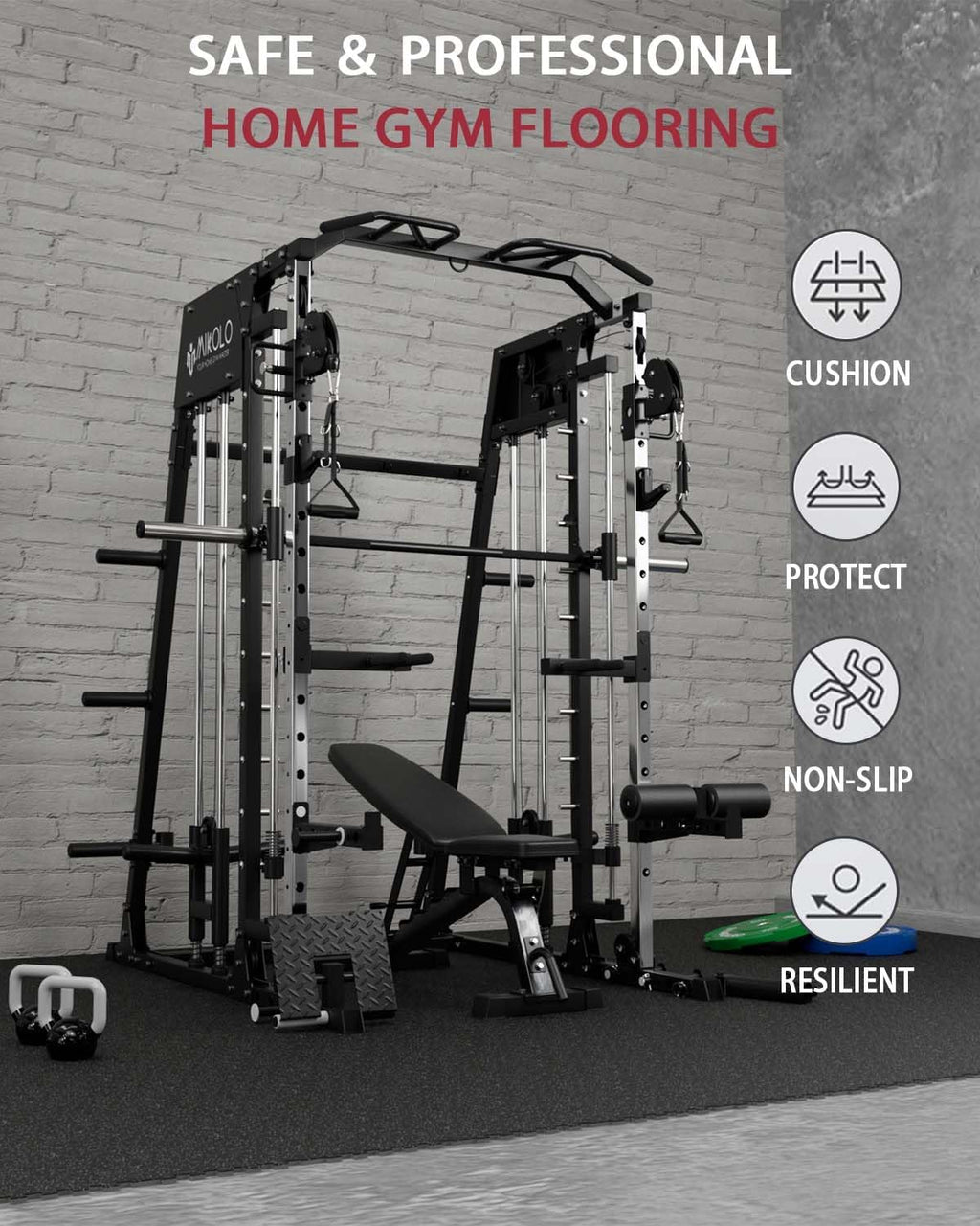 0.56'' Thick 12 Pcs 48 Sq Ft Gym Flooring Mats, High-Density EVA Foam with Rubber Top, Interlocking Exercise