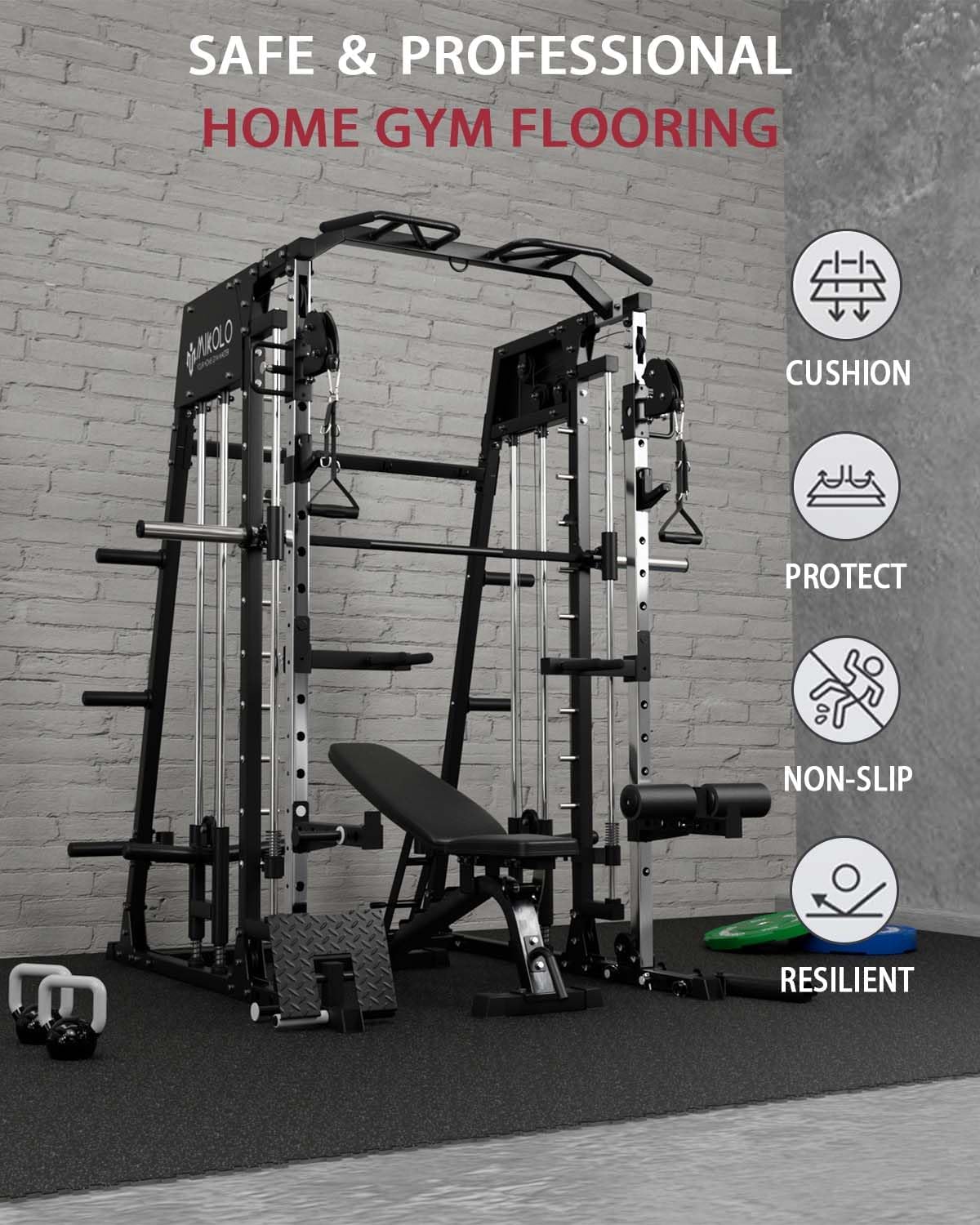 0.56'' Thick 12 Pcs 48 Sq Ft Gym Flooring Mats, High-Density EVA Foam with Rubber Top, Interlocking Exercise
