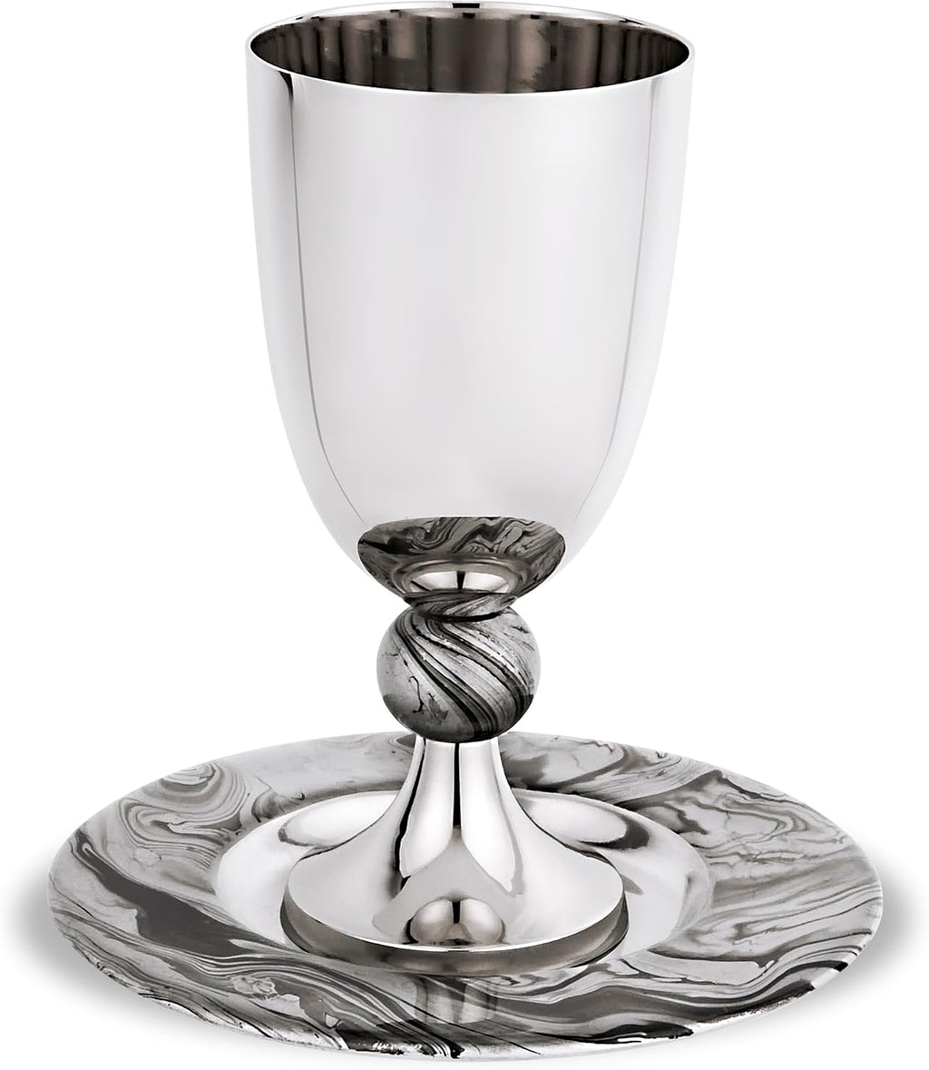 Zion Judaica Passover Seder Kiddush Cup Set 5.5" Elegant Marble Decal Gift Boxed Polished Finished Footed Wine Cup