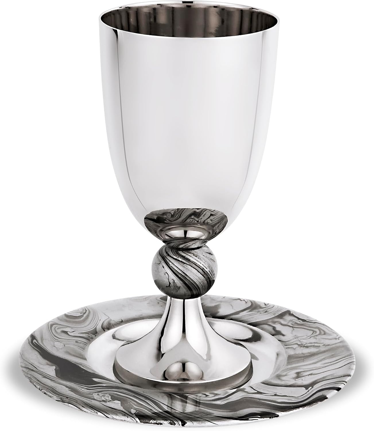 Zion Judaica Passover Seder Kiddush Cup Set 5.5" Elegant Marble Decal Gift Boxed Polished Finished Footed Wine Cup