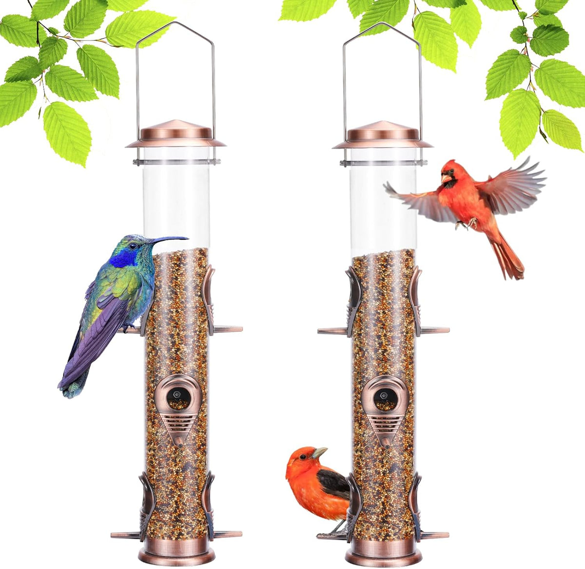 Metal Bird Feeder Tube Hanging Wild Bird Seed Feeder Aluminum Six Port Bird Feeders,1.4 mm Extra Thick Solid Tube