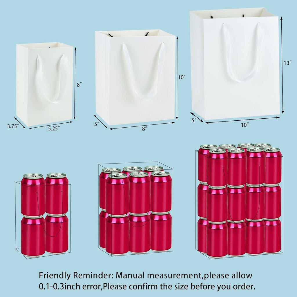 White Assorted Gift Bags with Handles, 10 Sets for 3 Sizes