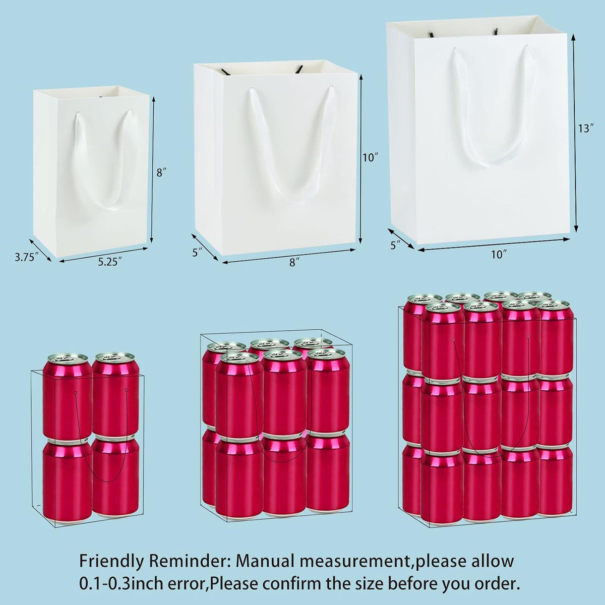 White Assorted Gift Bags with Handles, 10 Sets for 3 Sizes