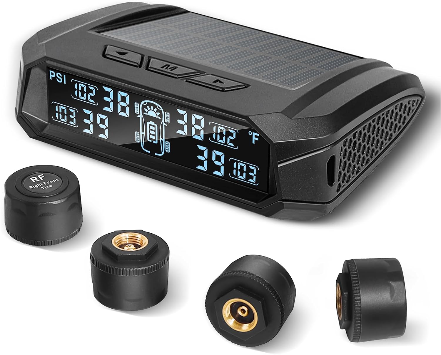 RV Tire Pressure Monitoring System,TPMS with 4 Tire Pressure Sensors | Solar Charger, 6 Alarm Modes, 0-99 PSI for