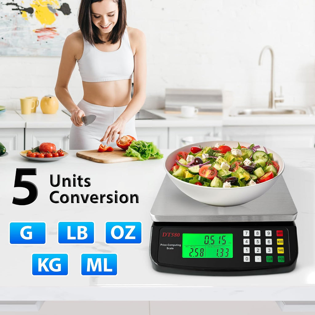 Large Digital Kitchen Scale 40kg/88lb Stainless Steel Price Computing Scale Counting Scale Deli Scale with LCD