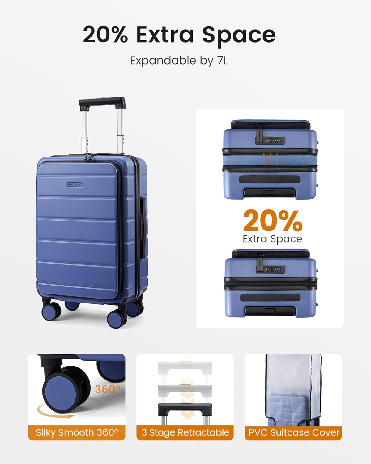 Carry On Luggage 22x14x9 Airline Approved with Spinner Wheels, 20 Inch Small Carry On Suitcase with TSA Lock