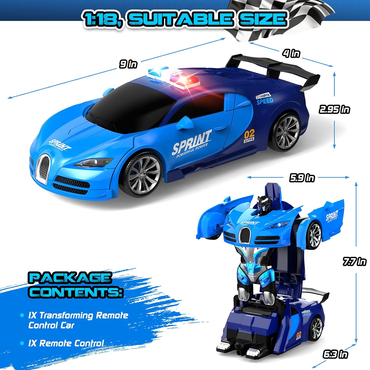 Remote Control Car, One-Click Becoming Robot Transforming Toys Car for Boys, Smooth Deformation, Demo Mode, 360°