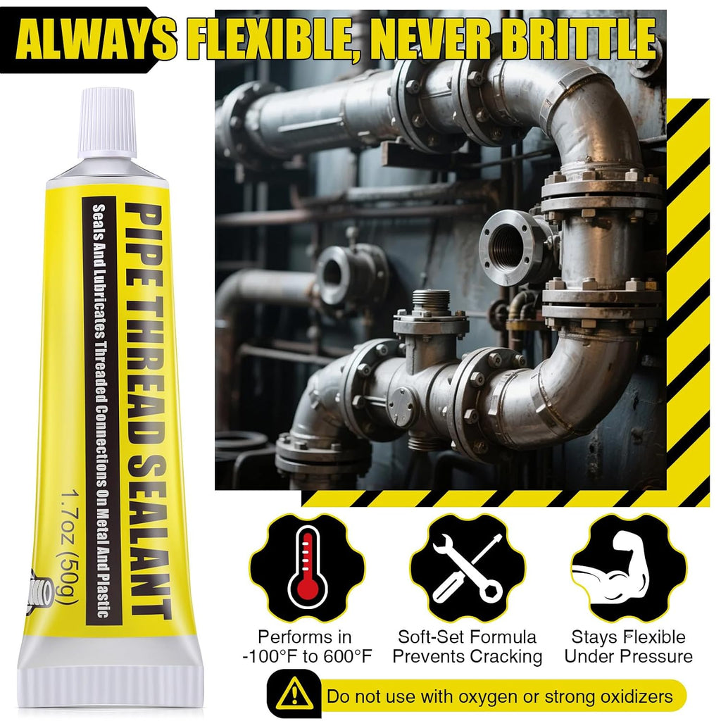2 Pcs Soft Set Pipe Thread Sealant, 1-3/4 Ounce Non Hardening Paste with 2 Brush for Metal & Plastic Leak Proof, Temp