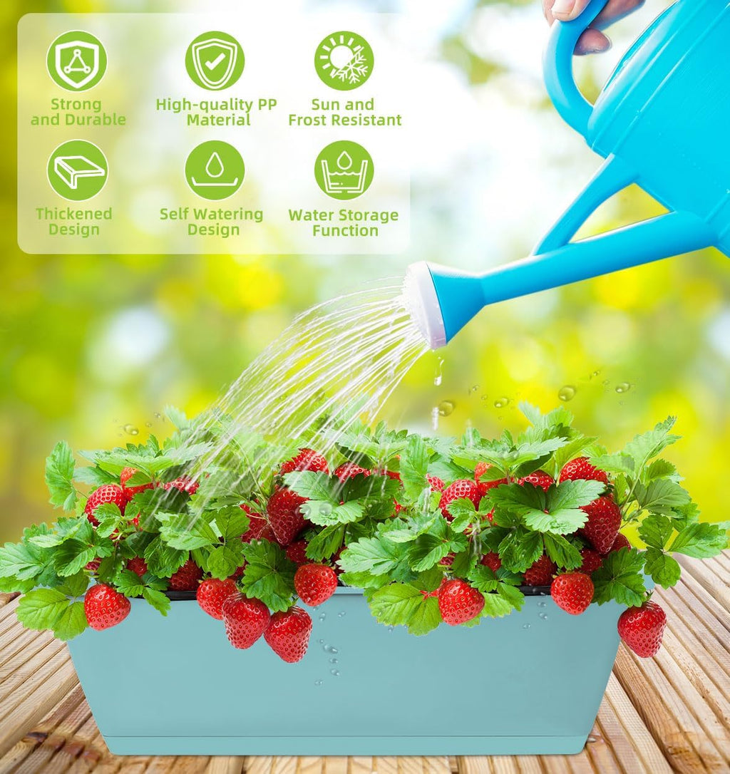 Window Box Planter, Plastic Vegetable Flower Planters Boxes 17 Inches Rectangular Flower Pots with Saucers for Indoor