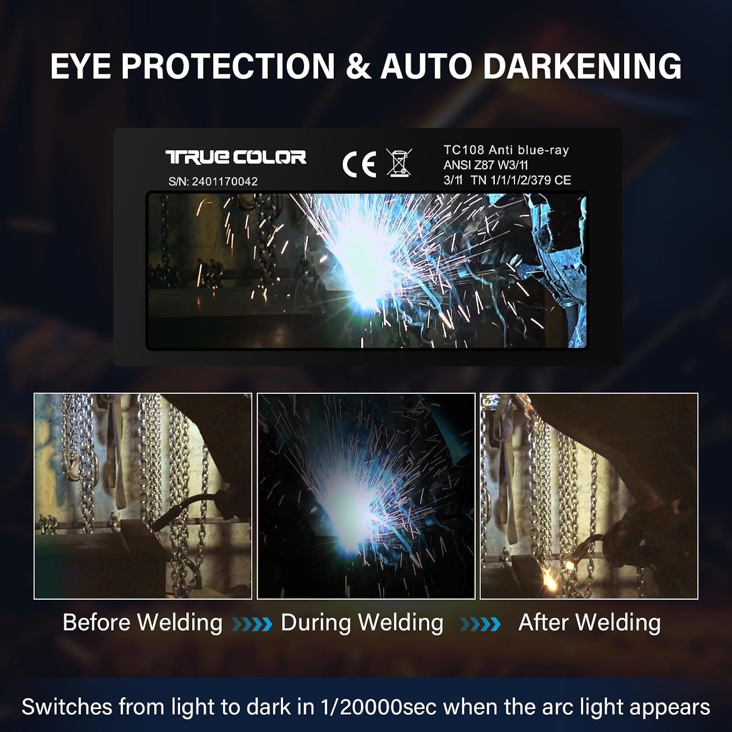 【HD Shade 11】 Gold Auto Darkening Welding Lens 2x4 1/4, Solar Energy Welding Lens, True Color View, 2x4 1/4 Welding