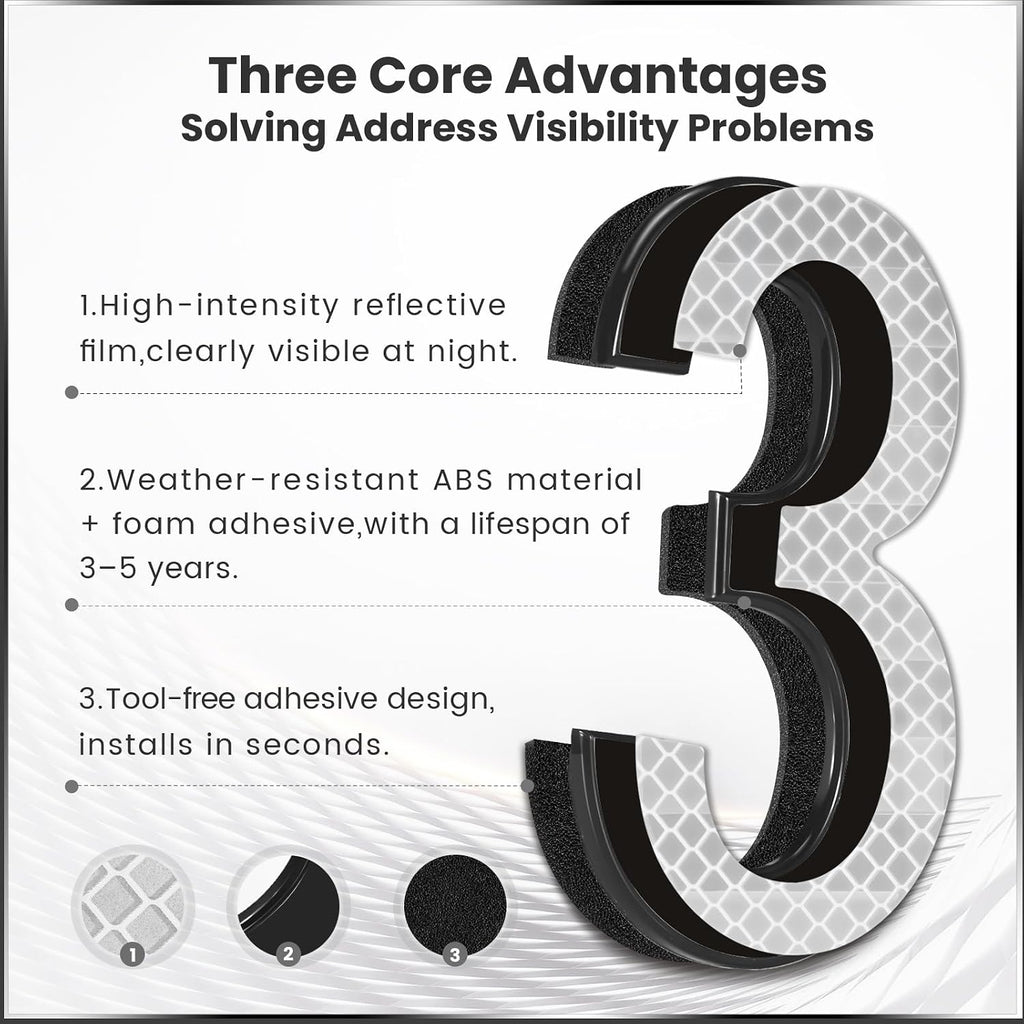 4 Inch Reflective House Numbers for Outside, VONDERSO High-Intensity Reflective Self-adhesive Mailbox Numbers