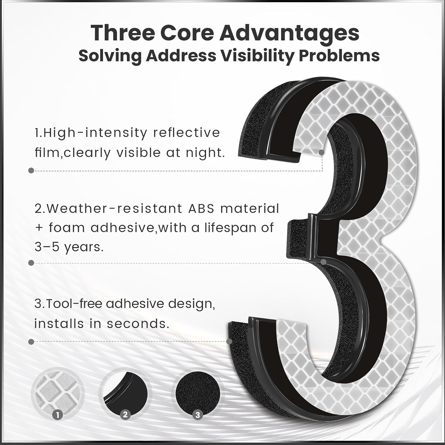 4 Inch Reflective House Numbers for Outside, VONDERSO High-Intensity Reflective Self-adhesive Mailbox Numbers