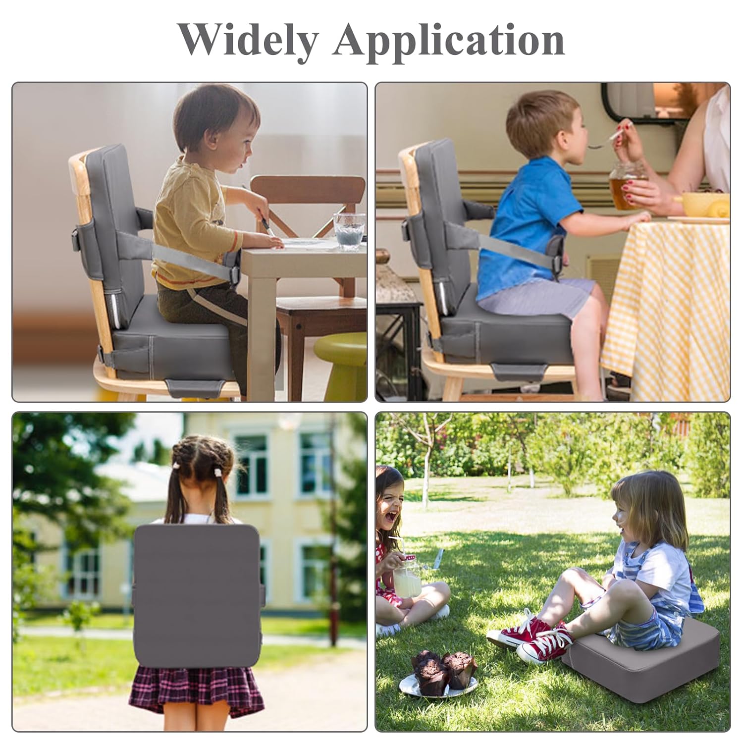 Toddler Booster Seat for Dining Table, Non-Slip Kitchen Chair Booster Seat with Backrest and Adjustable Straps