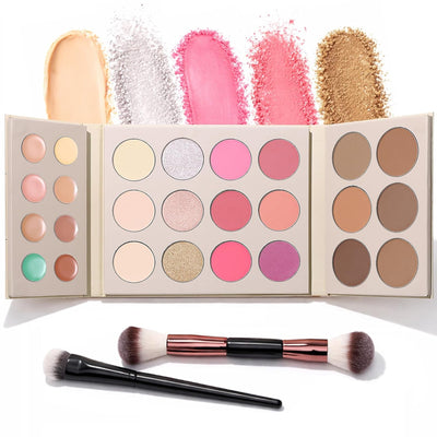 26 Colors Face Makeup Palette Set, All-in-One Makeup Set Includes Concealer, Highlight, Blush, Bronzer with 2 Brushes