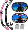 Snorkeling Gear for Adults, Snorkel Set Scuba Diving mask Dry-Top, Adult Swimming Goggles w/Nose Cover, HD Tempered