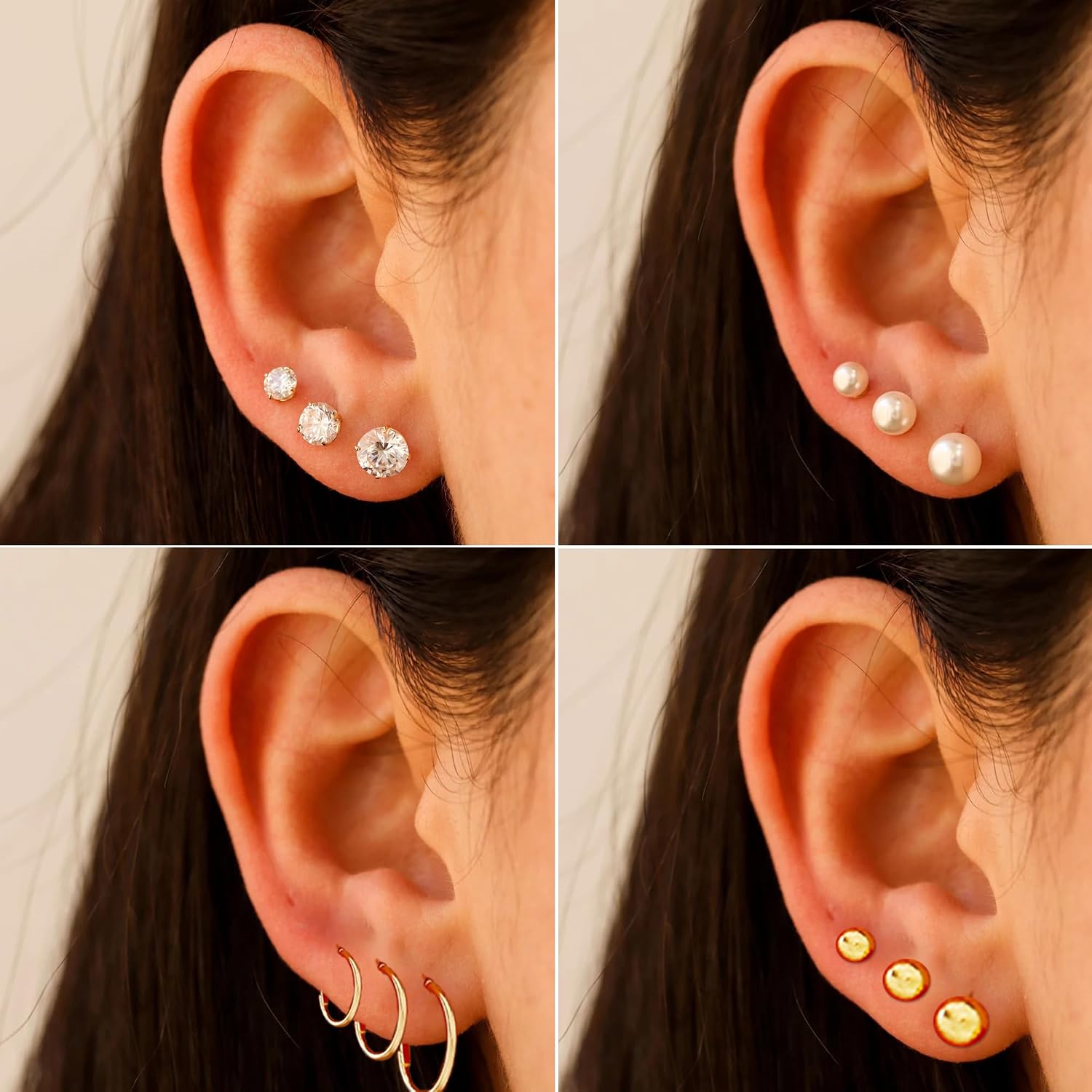 68 Pcs Gold Jewelry Set for Women with 7 Necklace, 17 Bracelet, 5 Hoop Earrings, 15 Stud Earrings, 24 Knuckle Rings
