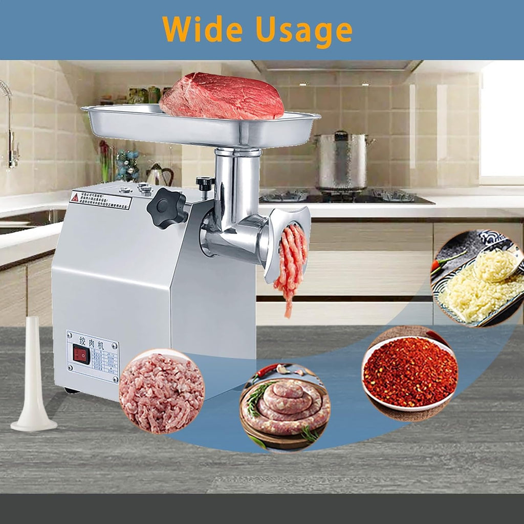 Commercial Electric Meat Grinder 800w - Heavy Duty 120KG/h High Capacity with Copper Motor, ETL Certified. Includes