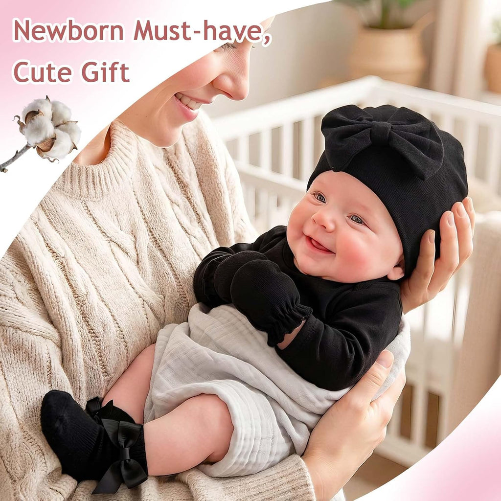 Newborn Preemie Baby Girl Hats Mittens Socks Set Soft Cotton Warm