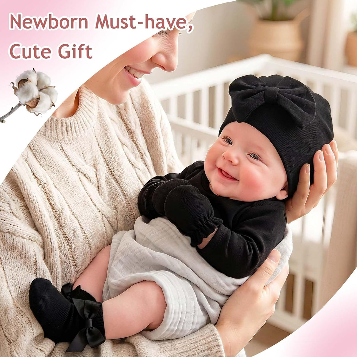 Newborn Preemie Baby Girl Hats Mittens Socks Set Soft Cotton Warm