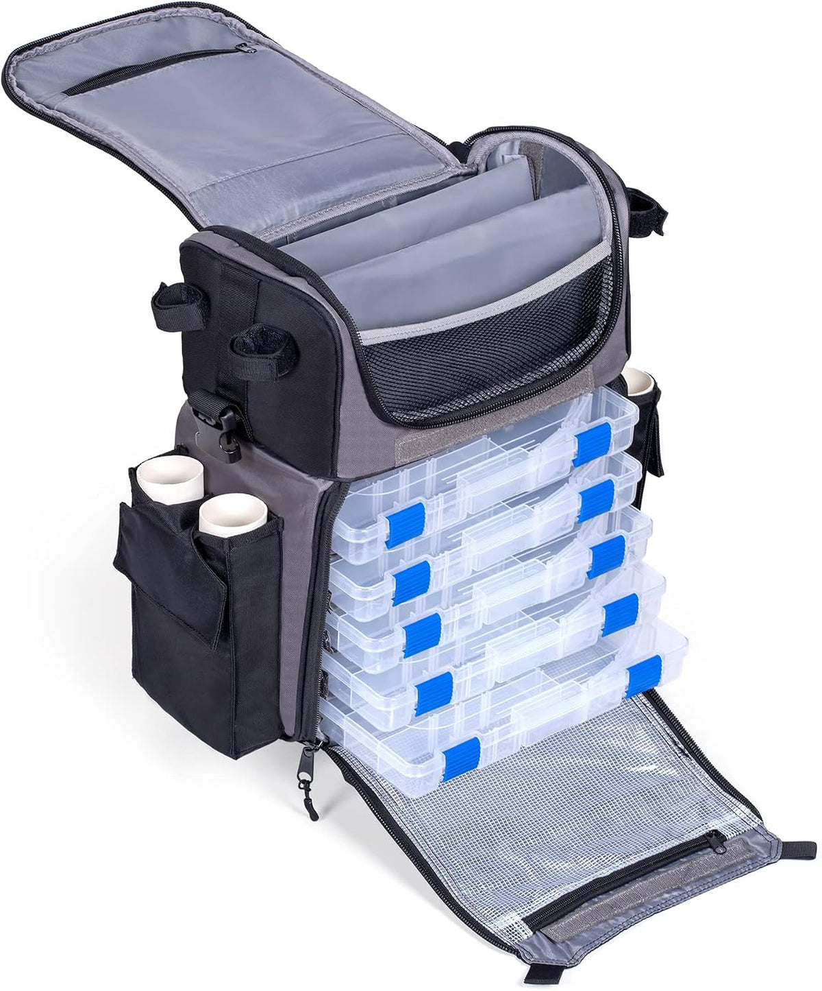 'Recon' Rolling Fishing Backpack, Tackle Box Storage Bag - Non-Corrosive Fishing Tackle Bag with (5X) 3650 Boxes