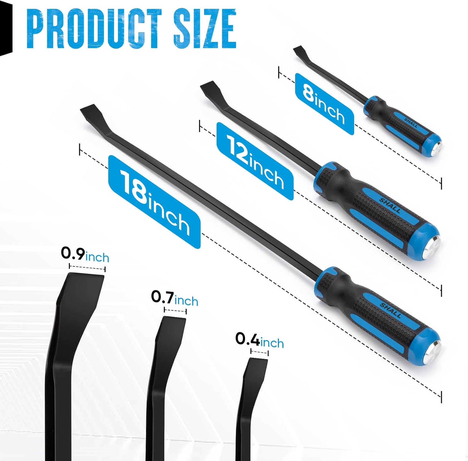 3-Piece Pry Bar Set, 8", 12" and 18" Heavy Duty Pry Bar with Thicker Strike Cap, Mechanic Hand Tools with Angled Tip