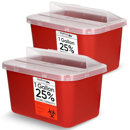 Large Sharps Container for Home Use and Professional 1 Gallon (2-Pack), Biohazard Needle and Syringe Disposal, Pop Up