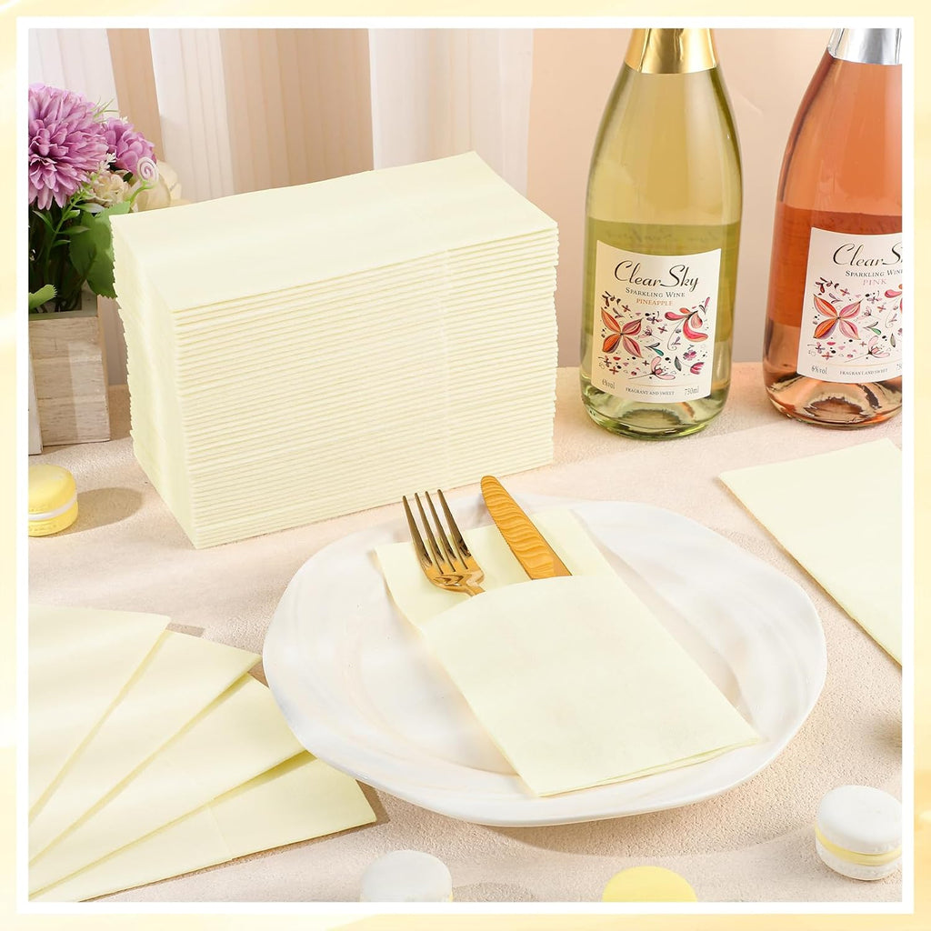 Thanksgiving Ivory Linen-Feel Paper Napkins with Built-in Flatware Pocket