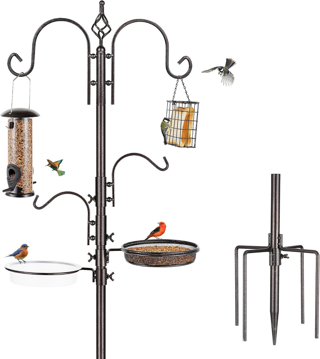 Deluxe Bird Feeding Station Kit with Multi Feeder Hanging Pole, Metal Suet Feeder, Bird Bath, Mesh Tray for