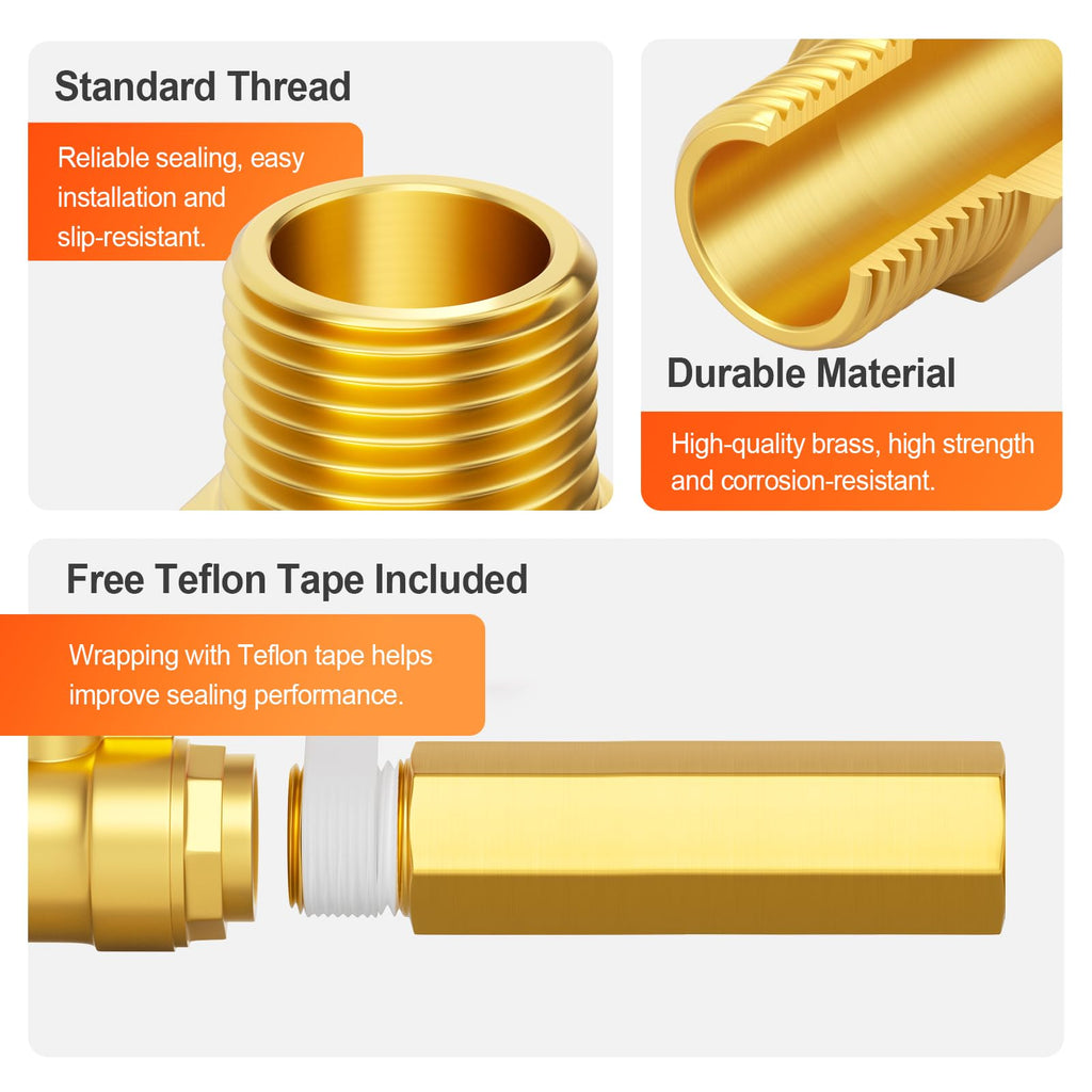 GASHER 2PCS 3/8" NPT (F x M) Brass Long Nipple 3" Length Pipe Fitting