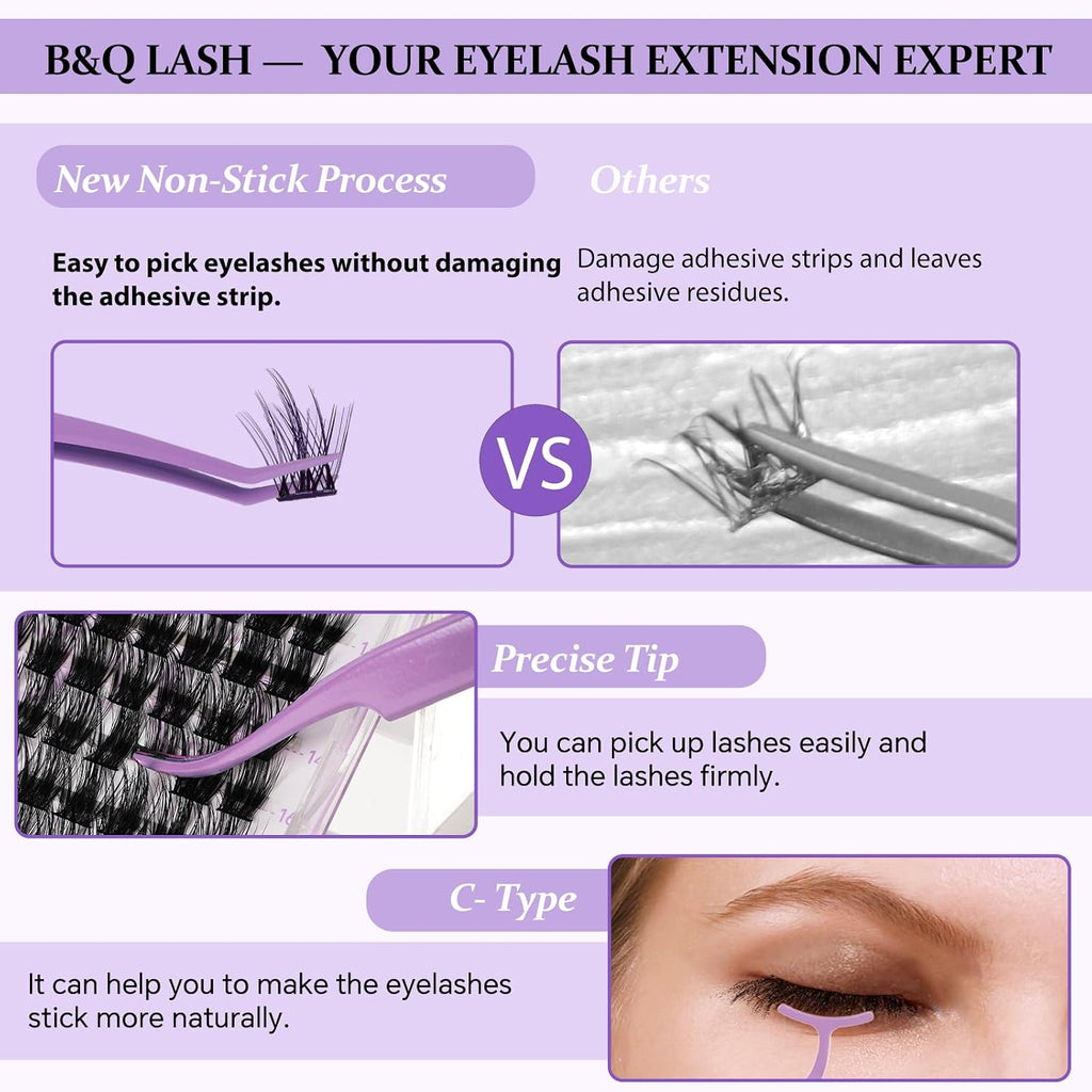 B&Q Eyelash Applicator Tool 3PCS Lash Tweezer Seamless Placement DIY Lashes | Lash Tweezers for Eyelash Extensions