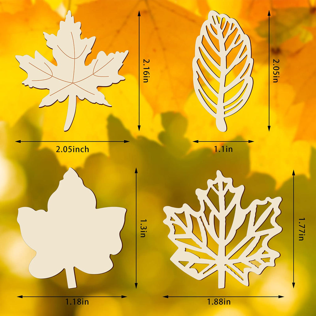 80 Pcs Unfinished Wooden Leaves Fall Crafts, 4 Styles Fall Decor