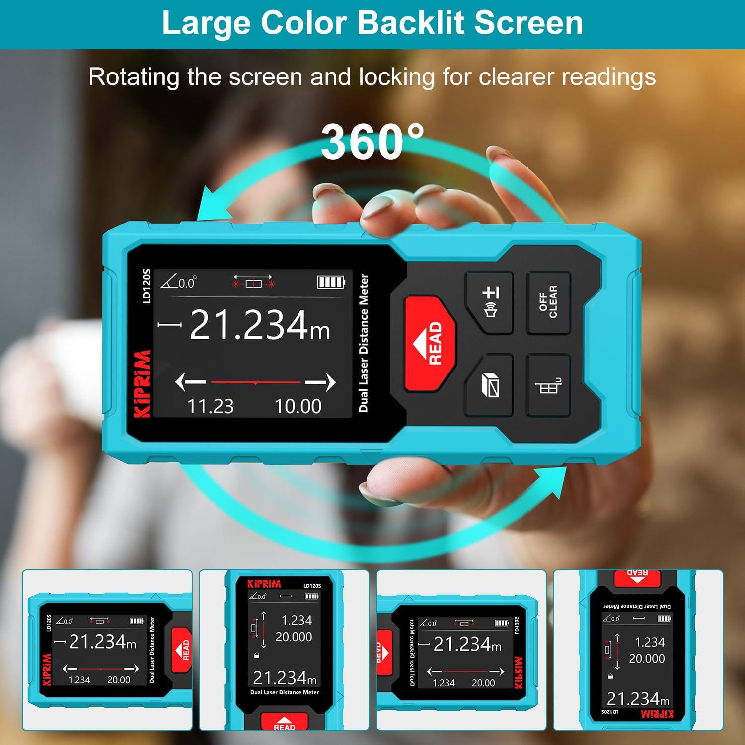 393ft Dual Laser Distance Measuring Tool LD120S, 120m Total Range, Electronic Level, Precise Measurements, and