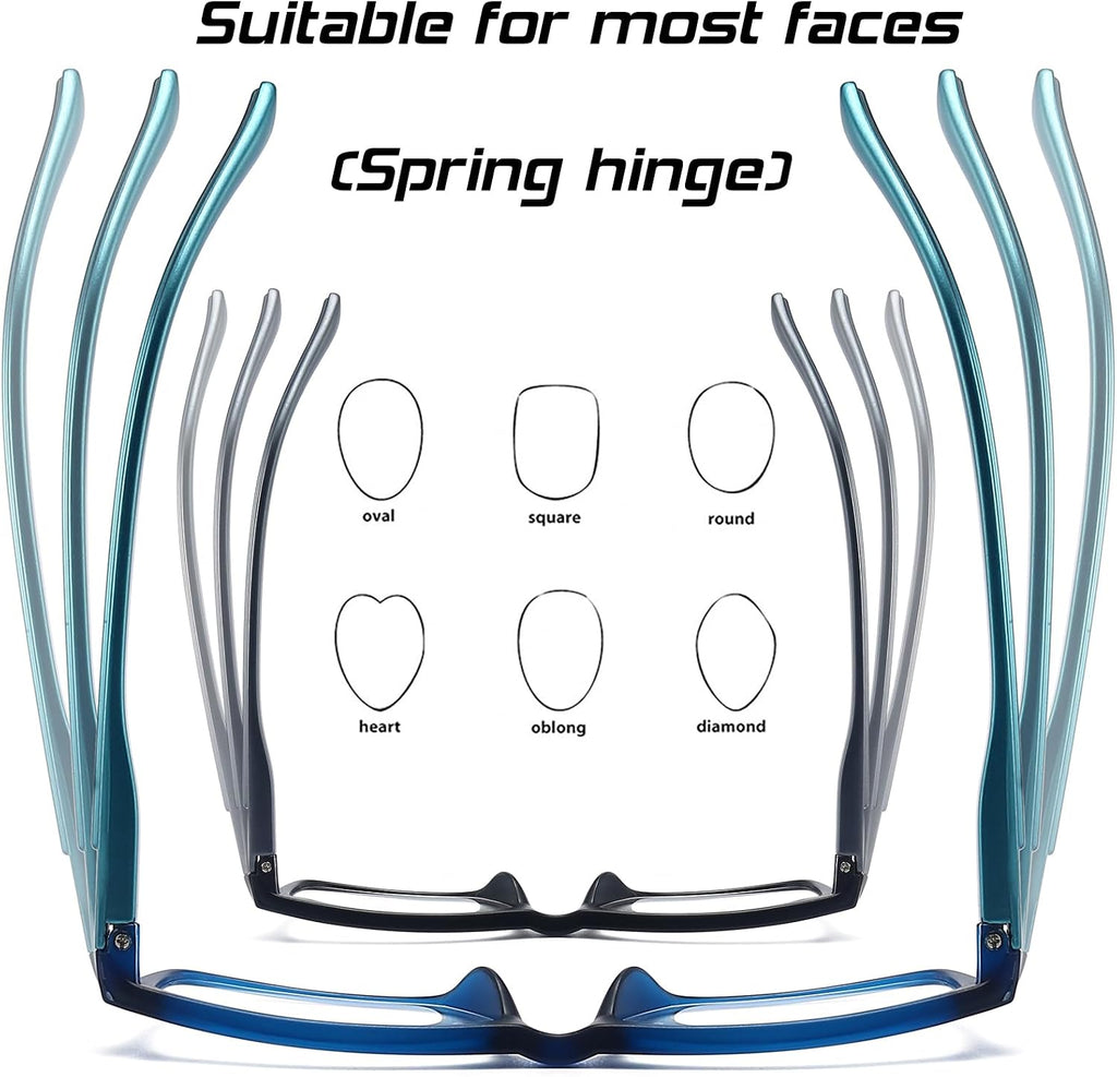 Reading Glasses for Men/Women with Spring hinges Professional Computer Readers with Blue Light Protection and Case