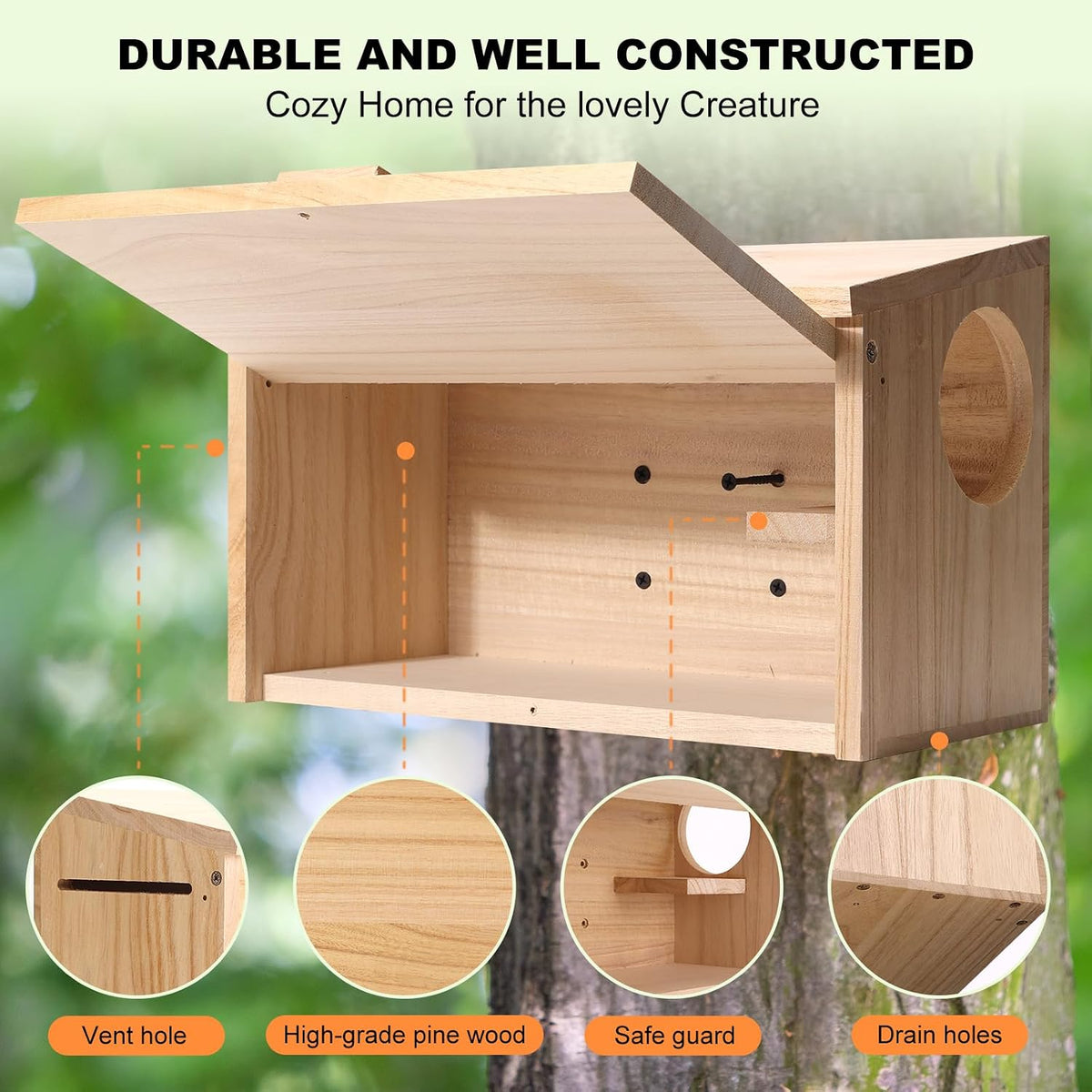 Pine Wood Squirrel House Feeder Outdoor Nesting Box for Habitat Residence (House)