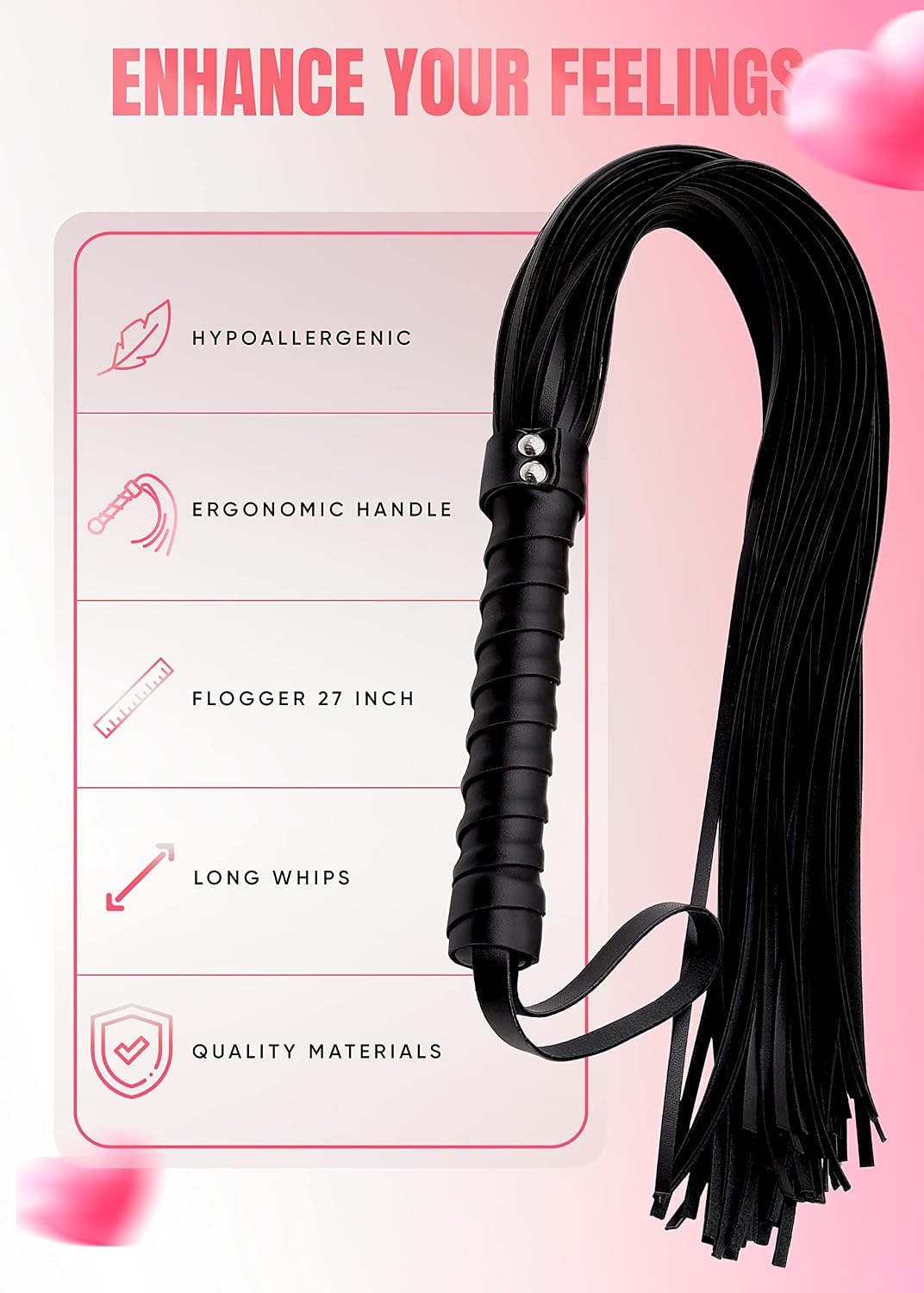 Adult Whip Riding Crop for Bedroom Black Faux Leather