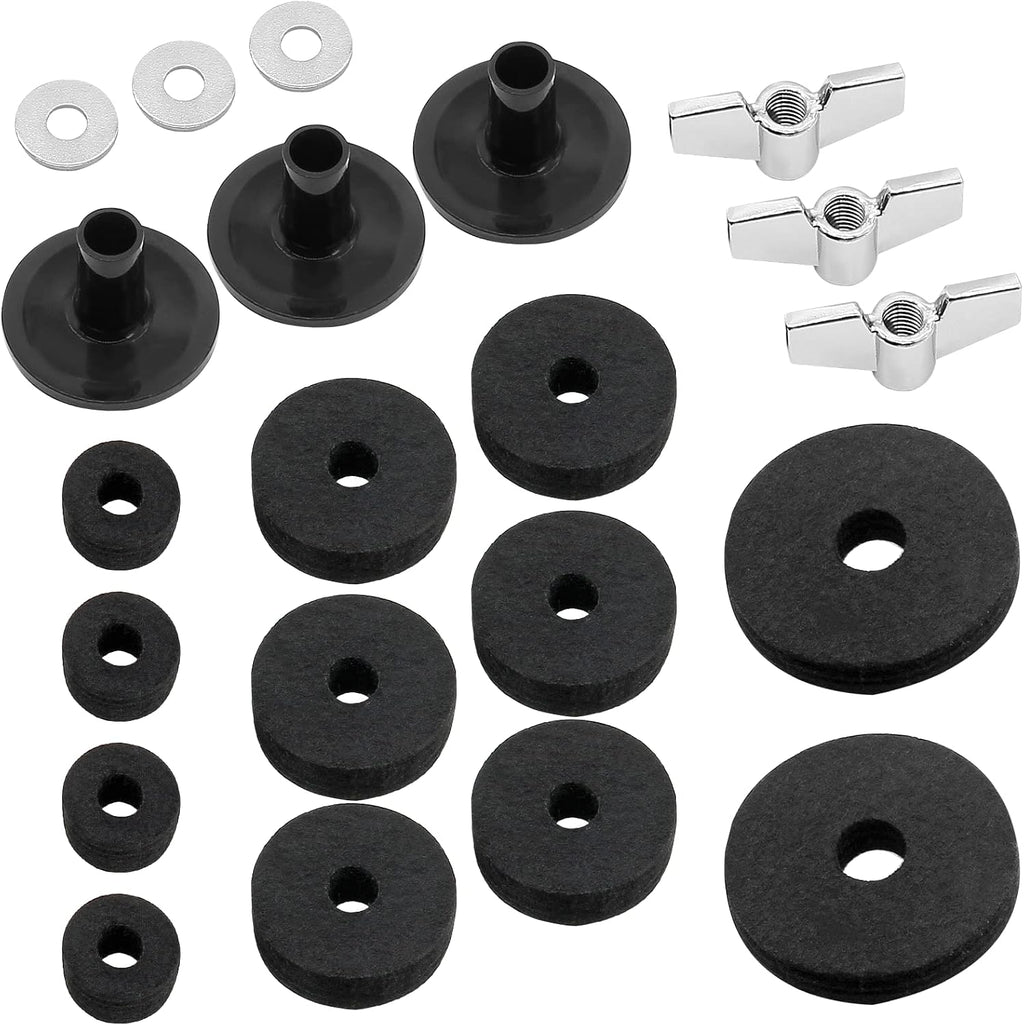 23 Pcs Cymbal Replacement Felt Accessories Kit Black For Drum | Felt Pads, Cymbal Sleeves, Wing Nuts, Washers