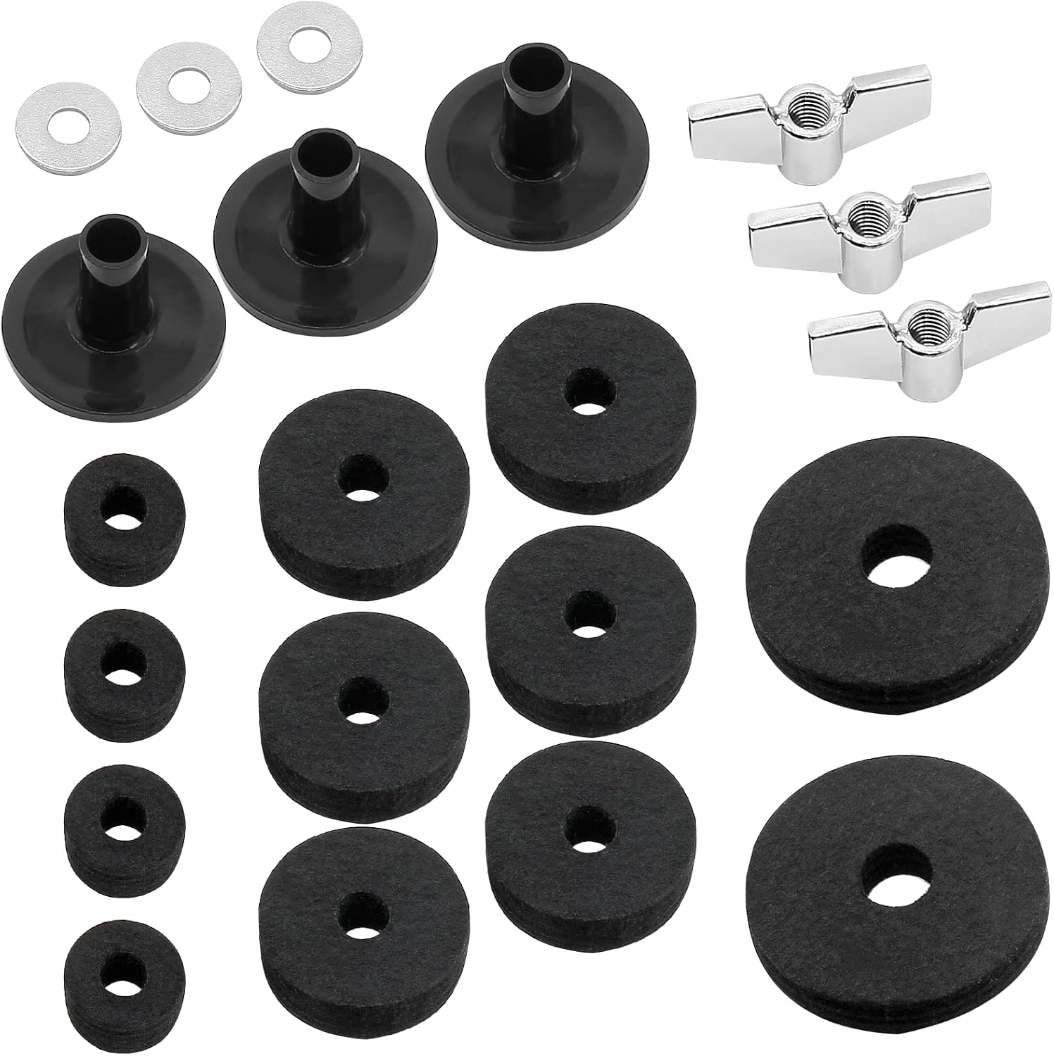 23 Pcs Cymbal Replacement Felt Accessories Kit Black For Drum | Felt Pads, Cymbal Sleeves, Wing Nuts, Washers