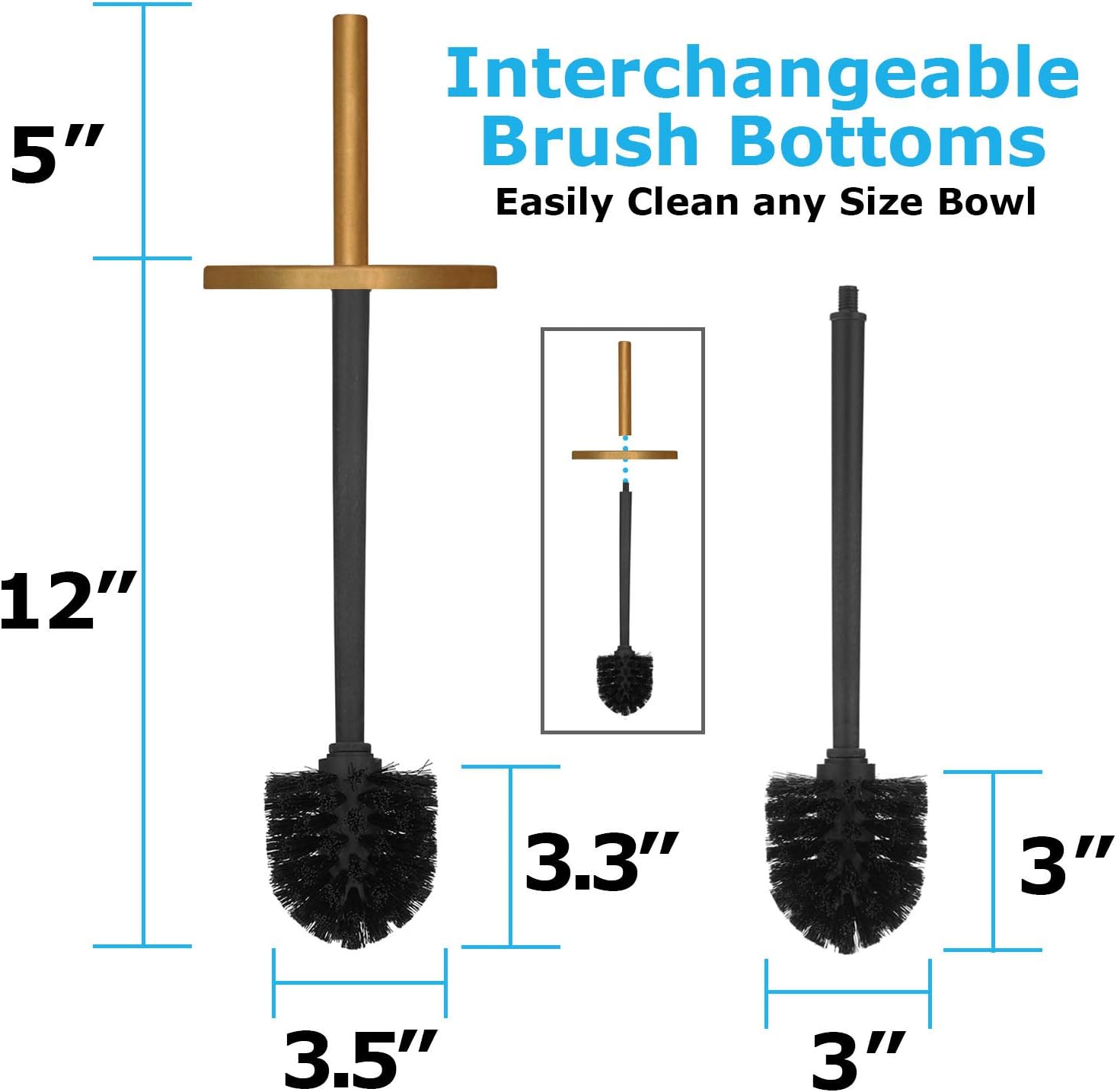 Toilet Brush and Plunger Set with Holder, Modern Gold Bathroom Accessories Toilet Plunger and Toilet Bowl Brush Combo