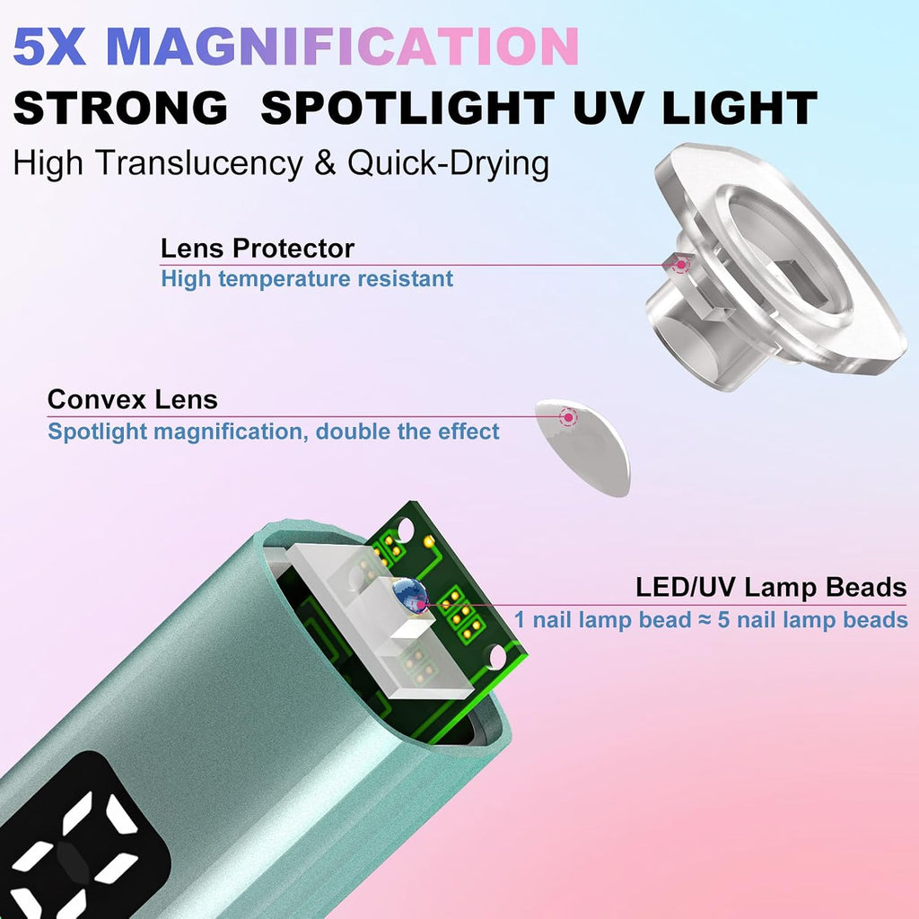 Cordless Electric Nail Drill with UV Light Lamp, 5 Speed, LCD Display | 14 in 1 Electric Nail File Drill