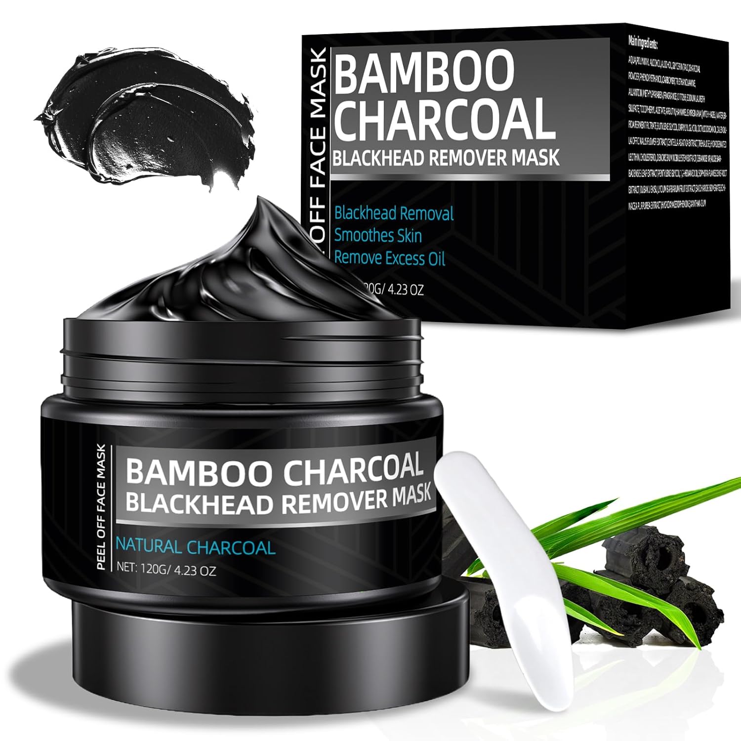 Peel Off Face Mask, Blackhead Remover for Face & Nose, Bamboo Charcoal for Deep Cleaning, Reducing Oil, Smoothing