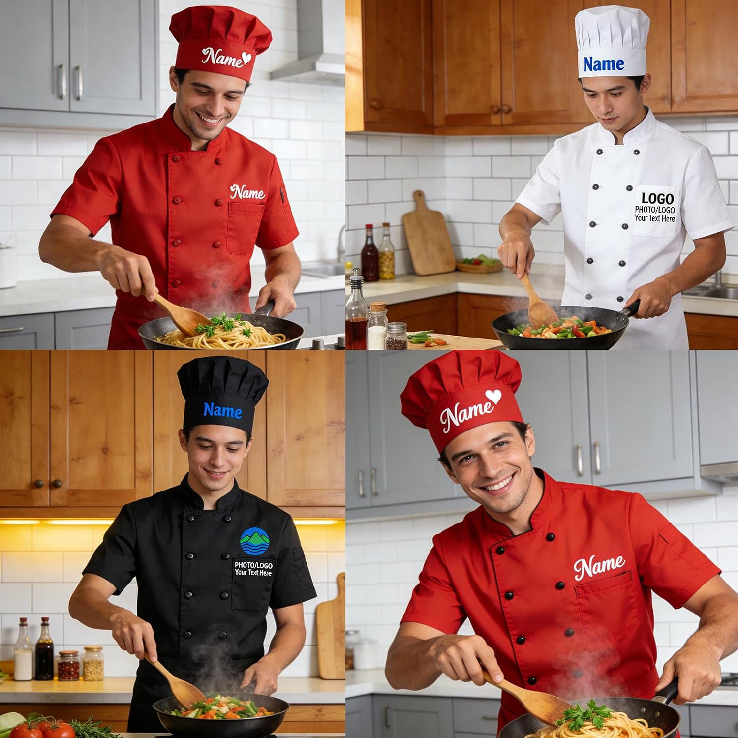 Custom Chef Coat Personalized Logo Chef Jacket with Solid or Glitter Name Text Photo Customized Chef Uniform Men