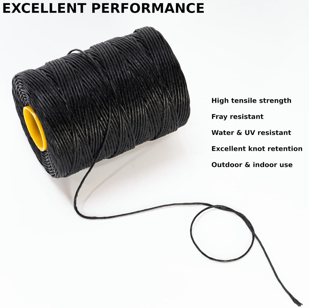 9-Ply Black String Waxed Twine, 660 Feet per Roll Heavy Duty Twine String