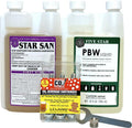 Cleaning kit with: PBW Cleaner 32oz, Star San No Rinse Food Grade Brewing Sanitizer 32oz, 6 Pack of 16g CO2