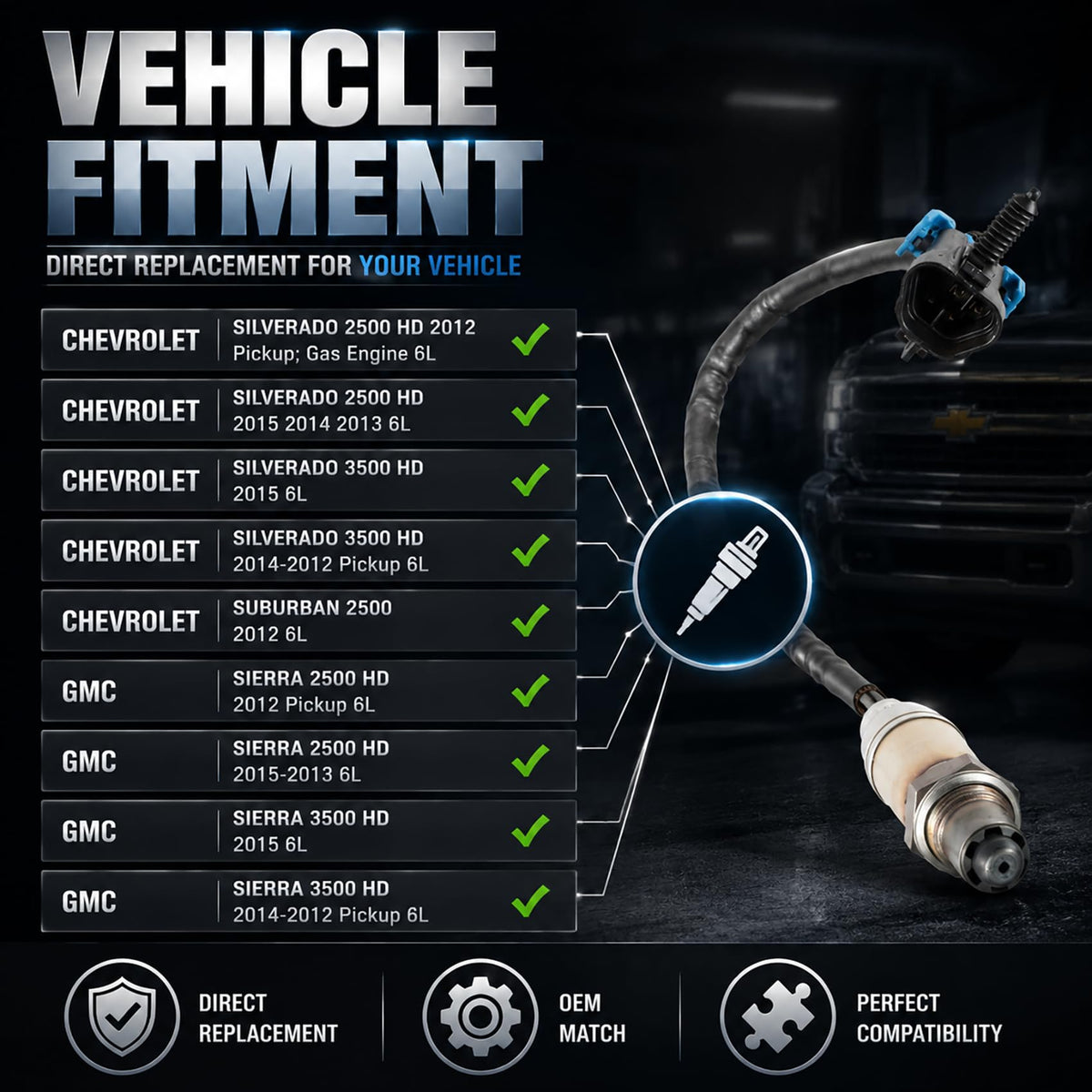 Upper O2 Sensor for Chevy Silverado 2500 Hd,Silverado 2500 Hd
