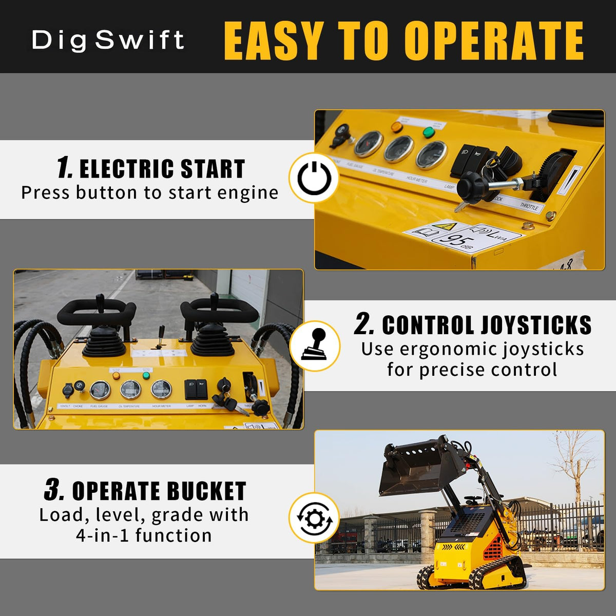 DS380 24 HP Compact RubberTracks Mini Skid Steer Loader 4-in-1 Bucket