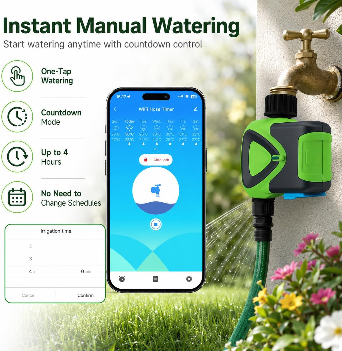 Smart WiFi Hose Timer No Hub Required, App-Controlled Sprinkler Timer for Garden Hose, Automatic Watering Timer for