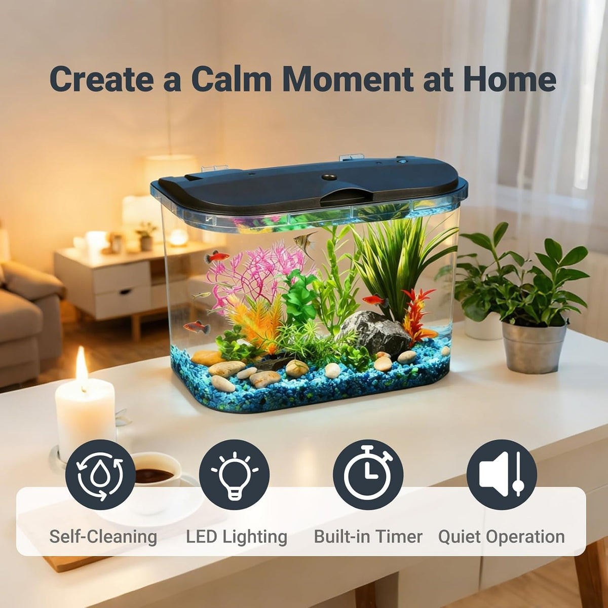 5-Gallon Aquarium Kit with LED Lighting and Power Filter, Ideal for a Variety of Tropical Fish