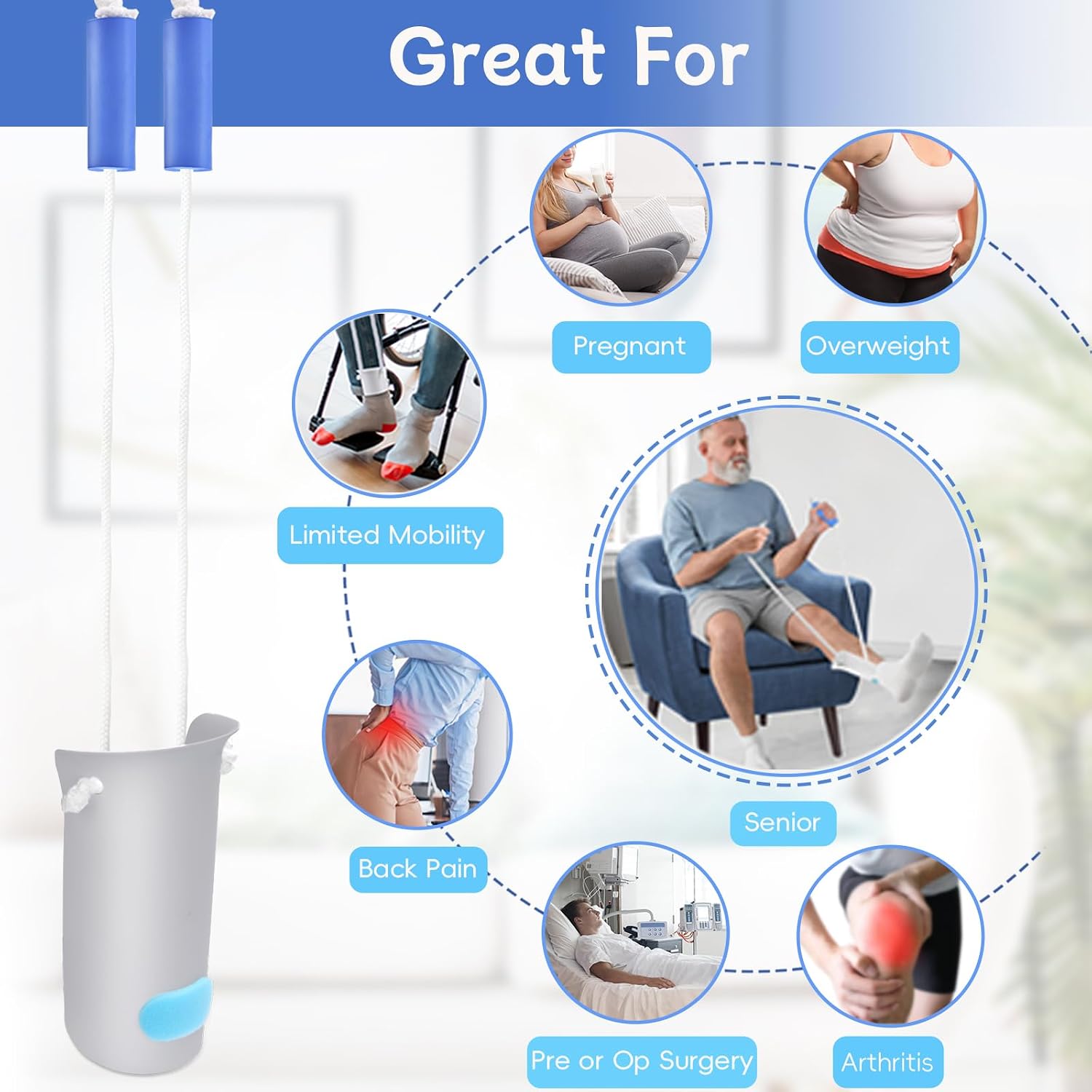 Sock Aid, Sock Aid Device for Seniors, Sock Helpers to Put on Your Socks with Foam Handles, Sock Assistant Device no