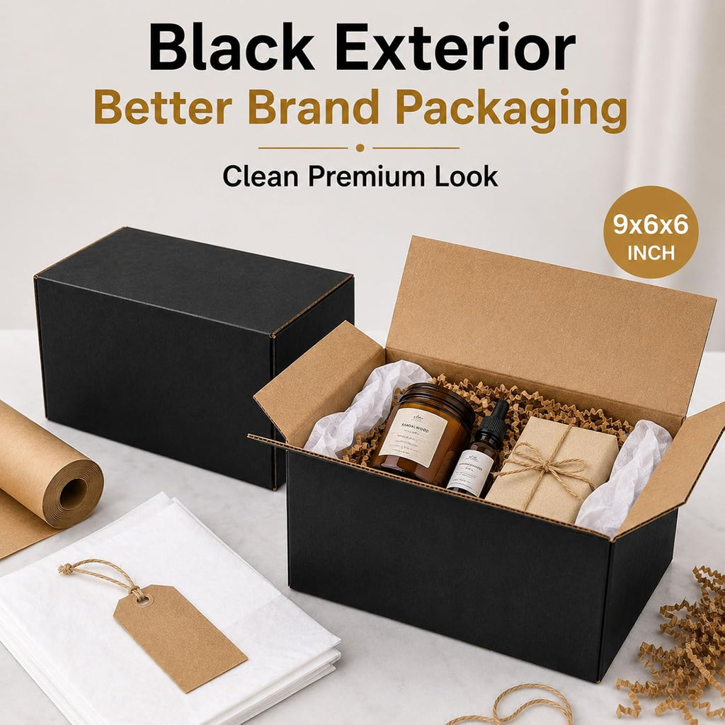 9x6x6 Black Shipping Boxes, Pack of 35